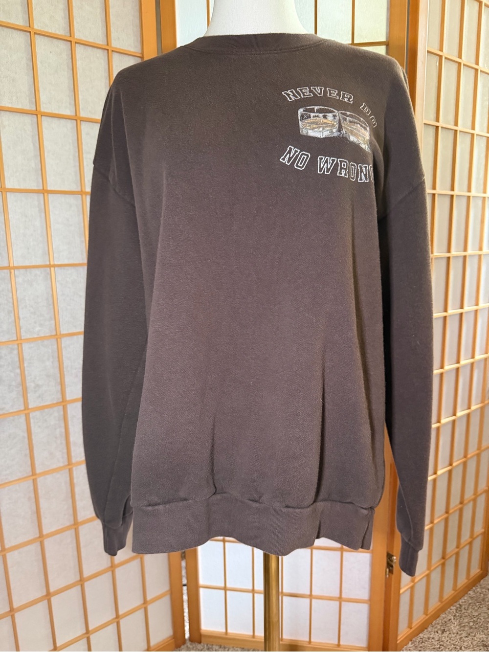 Women's Brown Crewneck Sweatshirt with Subtle Chest Graphic